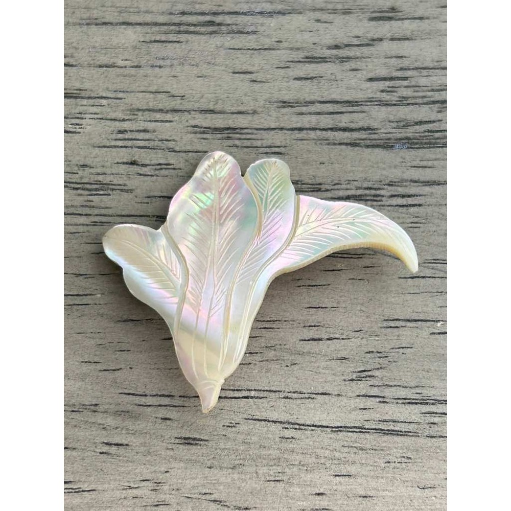 Vintage Nacar Genuino Mother of Pearl Carved‎ Leaf Brooch Iridescent Pin - Picture 7 of 8